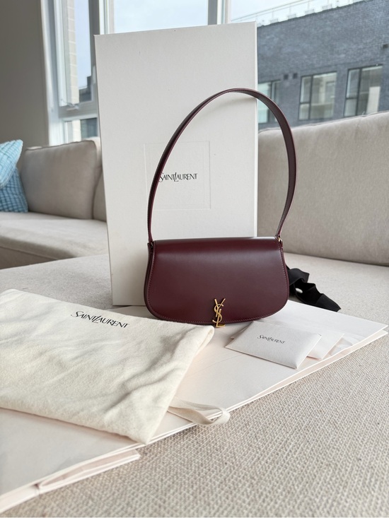 Saint Laurent Handbags - Saint Laurent Wine Leather MINI VOLTAIRE Shoulder Bag with Gold YSL Hardware